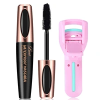 4d silk fiber mascara thickened waterproof curly black volume and durable make up set with eyelash curling pen for a whole day