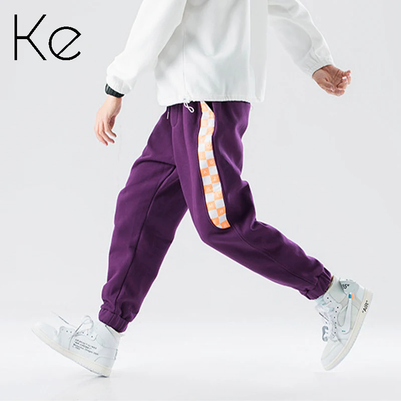 KE New Arrival Men's velvet padded sweatpants sport gym pants purple black Orange winter men pants