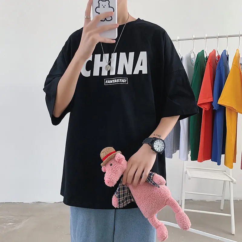 Футболка в стиле Харадзюку для мужчин смешная уличная одежда с принтом голубого