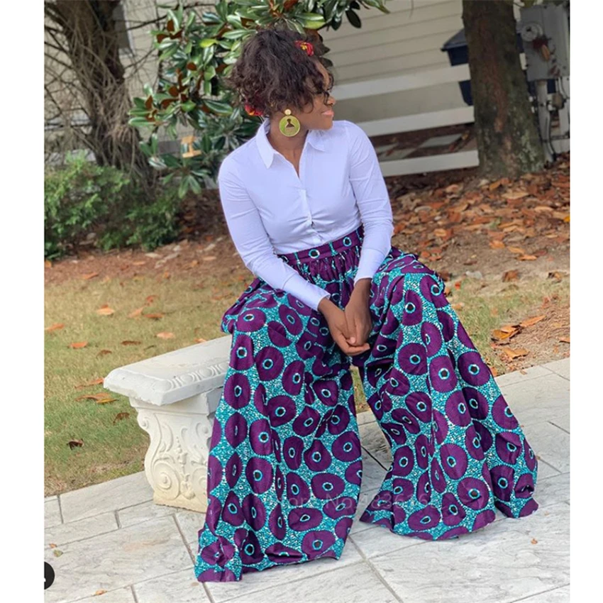 Мода 2020 Женская африканская одежда с принтом Дашики плечи топа широкие брюки