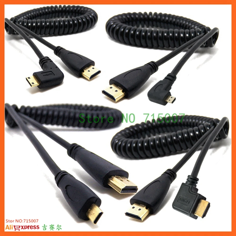 Правый и левый угол Mini HDMI совместимый Micro штекер растягивающийся пружинный
