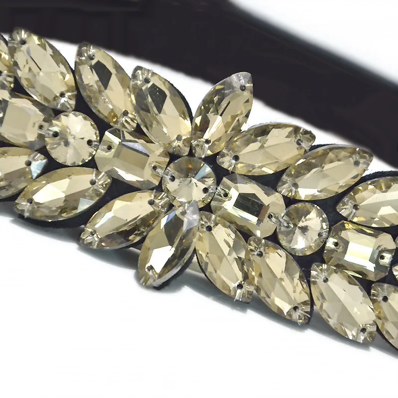 

Women Belts Luxury Brand Wide Floral Rhinestone Belt Buckles Stretchy Elastic Waist Belt Fashion Design Waistband for Ladies