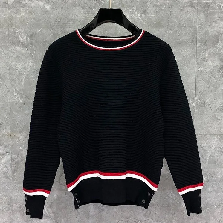 2021 TB Fashion THOM Brand Sweaters Men Loose O-Neck Pullovers Clothing Short Wool Striped Autumn Winter Casual Coat