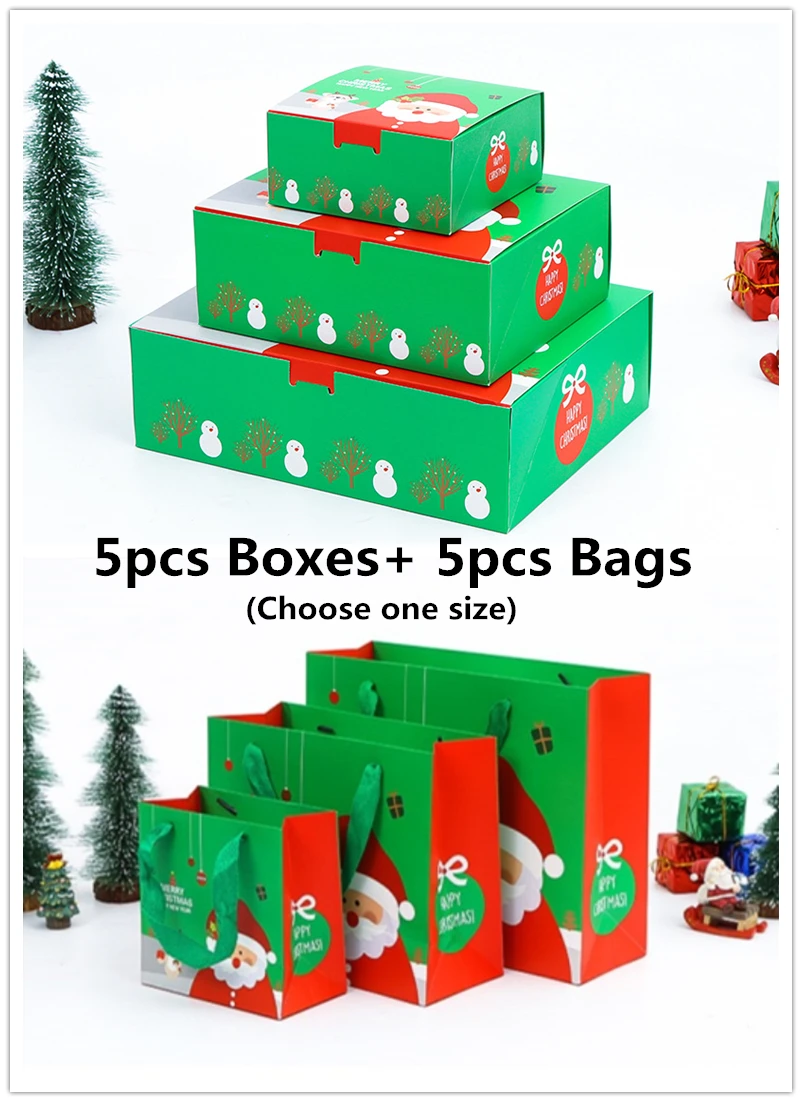 Green Box And Bags LBSISI Life 10 шт Рождественская Подарочная коробка Подарочный пакет бумажная Санта Клаус Конфета в виде снеговика печенья рождественские упаковочные коробки с поздравительной открыткой - Цвет: Green Box And Bags