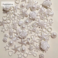 100pcs white abs resin half round flower bow alien pearls for art flatback non hotfix rhinestones pearl shoes beads diy phone