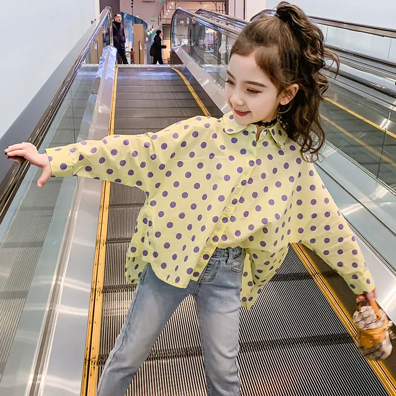 

2021 Spring Autumn Girls Long Sleeve Blouses Shirts Cotton Baby Girls Princess Blouse Kids Casual Tops Dot Children Shirts D473