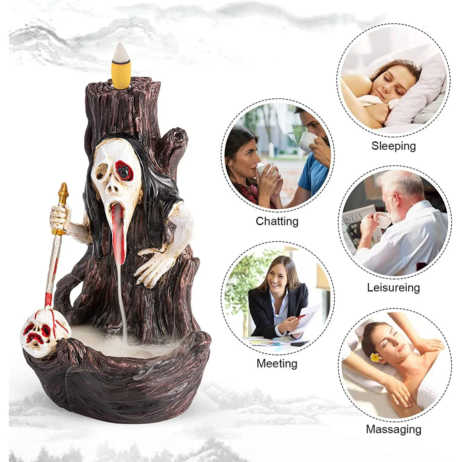 Курильница для благовоний с забавным рисунком черепа стильная горелка фонтан