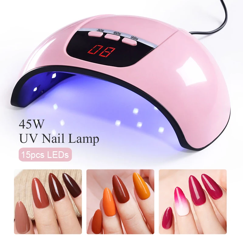Белый/розовый цвета 45 Вт Светодиодный УФ-лампа для отверждения гелей ногтей