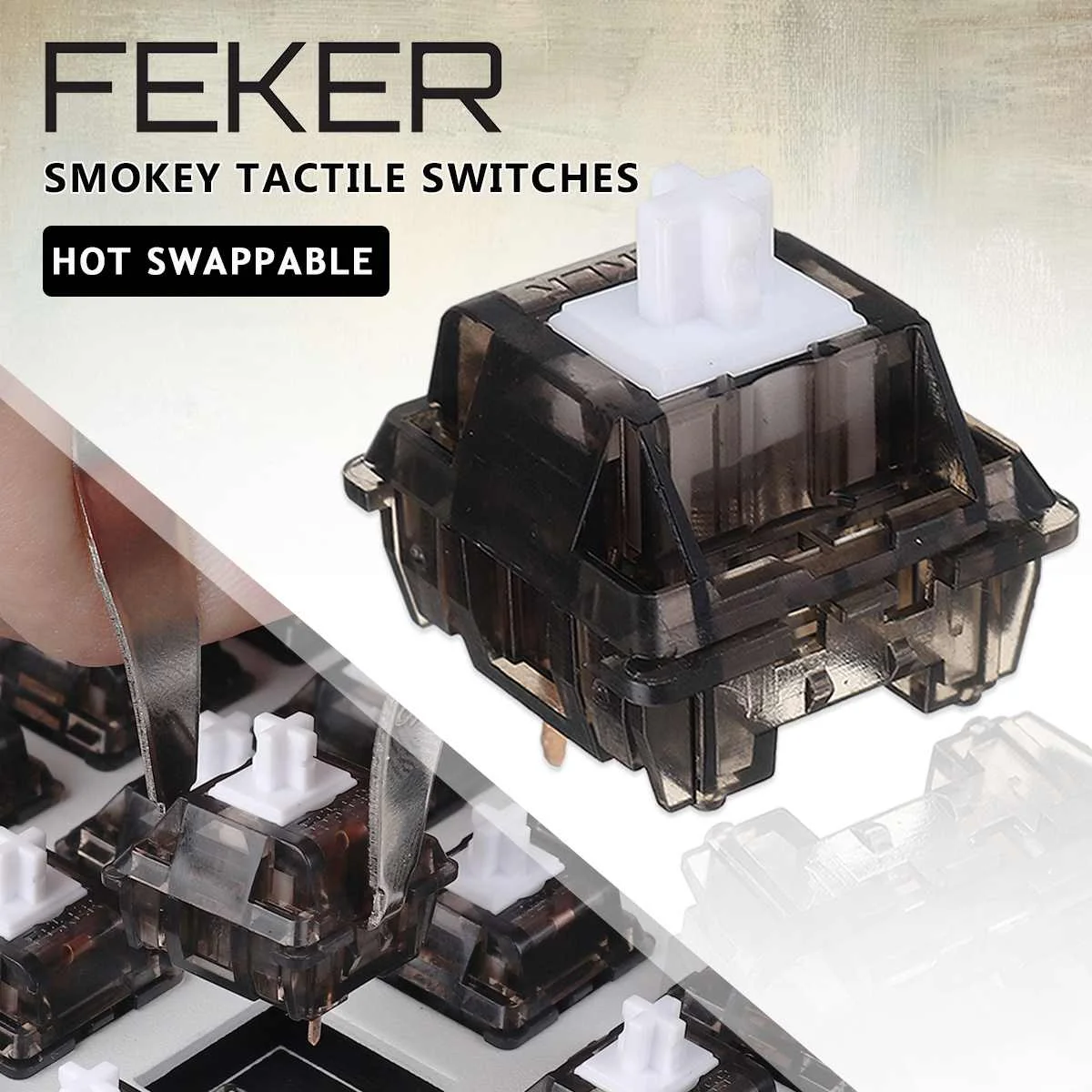 Feker 110 PCS 3 Pin Smokey Tactile Switches POM Stem Switch for Mechanical Keyboard Switches Customize DIY Gamer 67g
