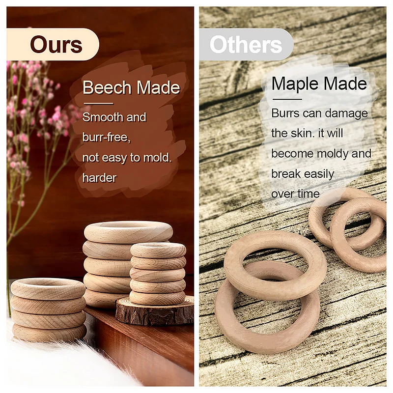 TYRY.HU-mordedor de madera Natural para beb&eacute;, anillos de dentici&oacute;n de grado alimenticio, 40/70mm, colgante de lactancia, juguetes de dentici&oacute;n, 50 Uds.-1