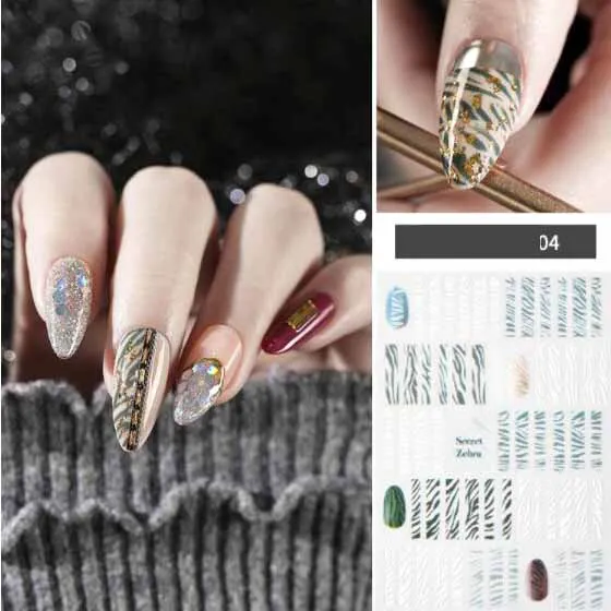 Новое поступление 3D наклейки для ногтей двухцветные Полоски зебры клейкие