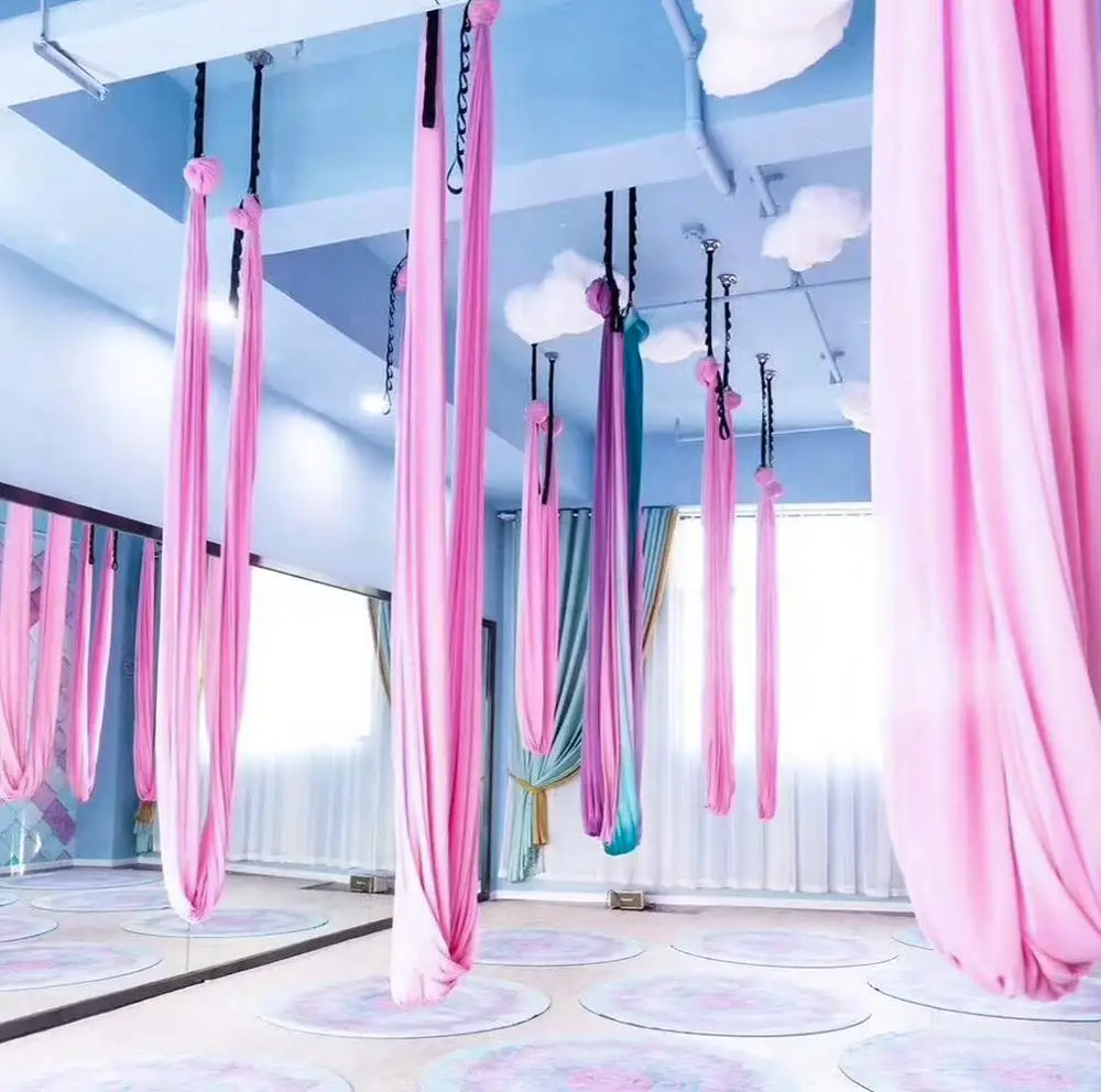 

18 Color Yoga Flying Hammock Swing Aerial Yoga Hammock Silk Fabric with Carabiner & Daisy Chain for Yoga Anti-Gravity Pilates