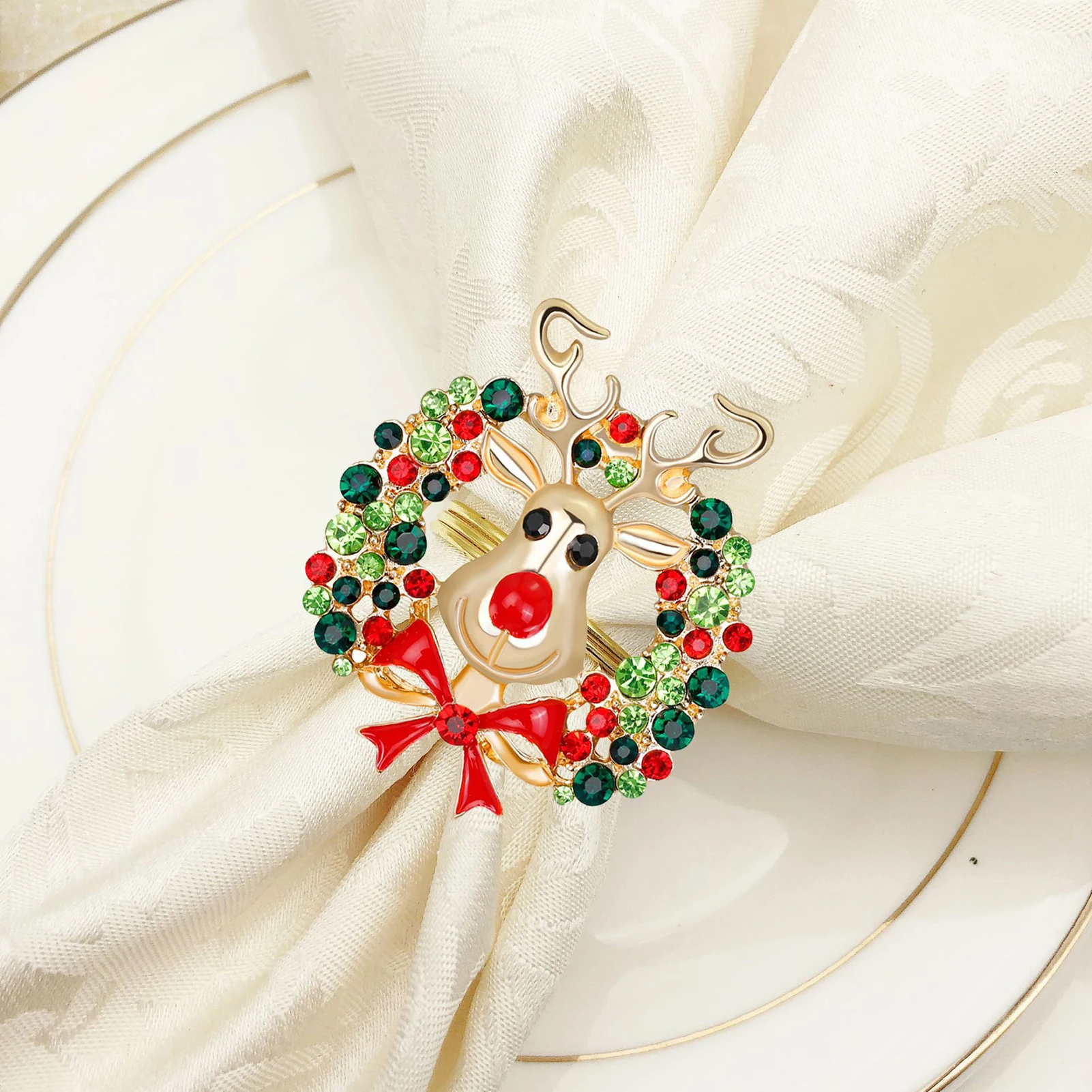 High-end Christmas Tree Napkin Ring Bow Flower Wreath Mouth Hotel Sample Room Set Table Buckle Buckl |