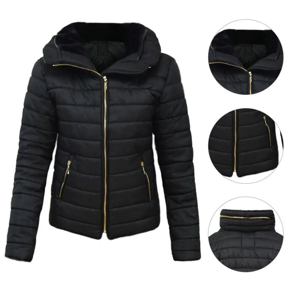 

Jacket Coat Cozy Casual Overcoat Windproof All-Match Chic Turtleneck Solid Color Puffer Jacket