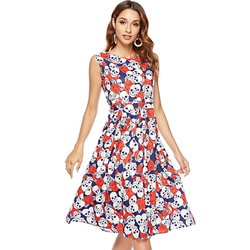 

Женское платье без рукавов с принтом, новинка на Хэллоуин, Модные Повседневные платья для вечеринок, для девочек, Осень-зима 2019, элегантная ж...