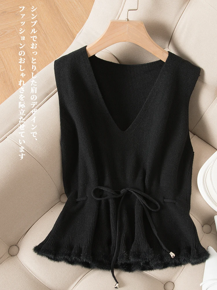 Женский кашемировый пуловер с v-образным вырезом трикотажный однотонный черный