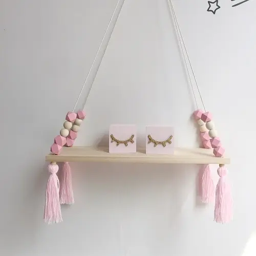 pink Loozykit детский Органайзер для спальни для игрушек деревянные полки DIY деревянные бусины настенная полка для хранения полочки-органайзеры украшения для дома - Цвет: pink