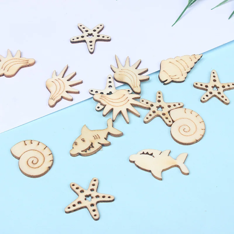 

20Pcs Marine Life Shape Mixed Wooden Chips DIY Decorative Embellishment Crafts Home Decorations Scrapbook Hand-made Graffiti