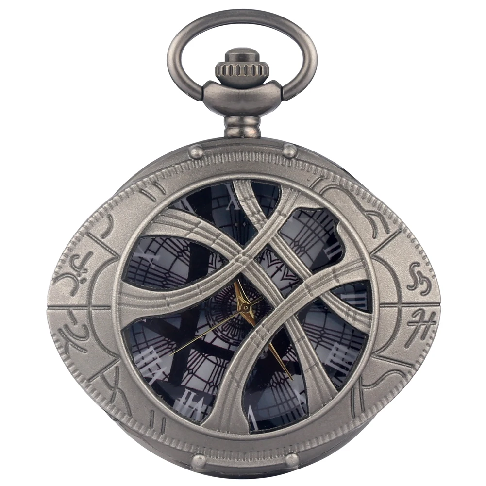 Bronze Doctor Strange Theme Eye Shape Case Quartz Pocket Watch Unisex Arabic Numerals Dial Necklace Fob Chain Clock Gift Reloj