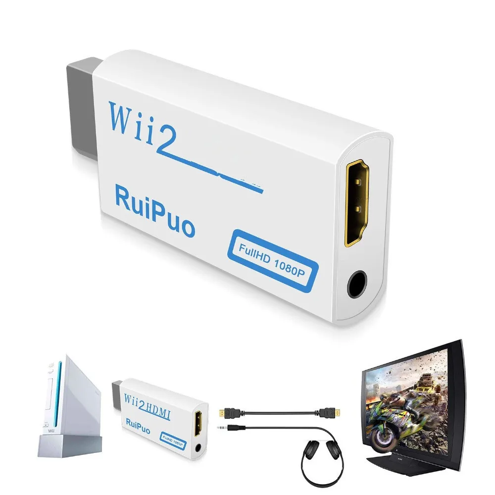 1080P Wii в HDMI-совместимый конвертер 2HDMI преобразователь Аудио выход адаптер Full HD 3 5