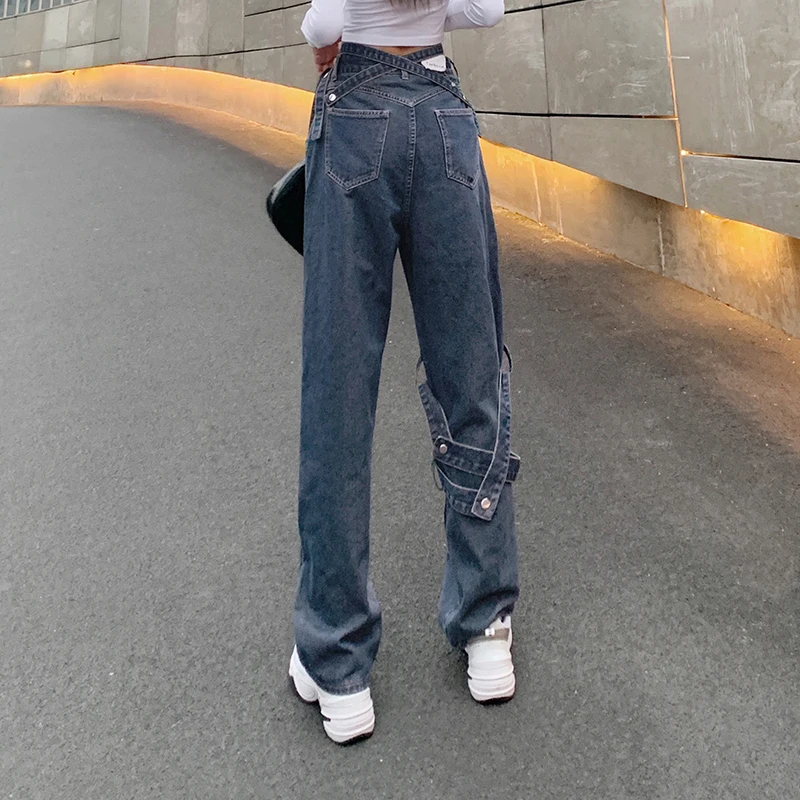 

Y2k New women's fashion jeans sexy ripped straight Blue pants High waist jeans Spring and Autumn Style
