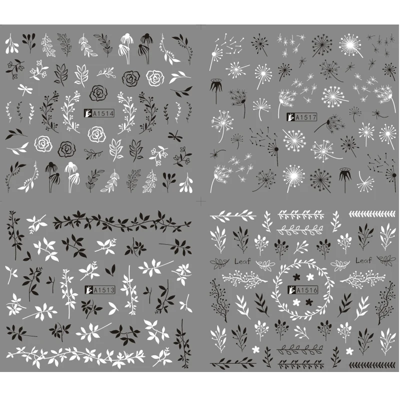 12 шт. Водные Переводные слайдеры бабочки цветы фотообои для ногтей маникюр белые