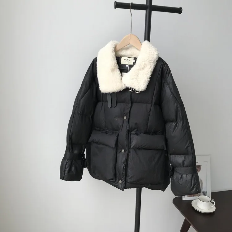 Winter New Thickened Solid Color Short ins Loose Bread Suit cotton-padded jacket Female - Цвет: Black