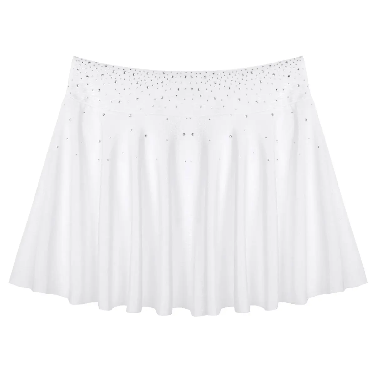 

MSemis Women Figure Ice Skating Skirt Shiny Rhinestone High Waist A-line Short Skirt Solid Color Gymnastics Ballet Dance Cotsume