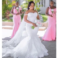 african mermaid wedding dresses off the shoulder bridal gowns custom made plus size tiered skirts pearls crystals