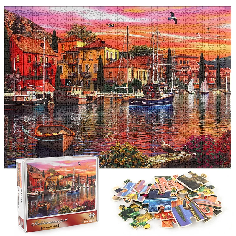 

Creative Colorful Mediterranean Scenery DIY Puzzles Stickers Bedroom Wall Early Educational Art Decor Puzzles Stickers Boy Gifts