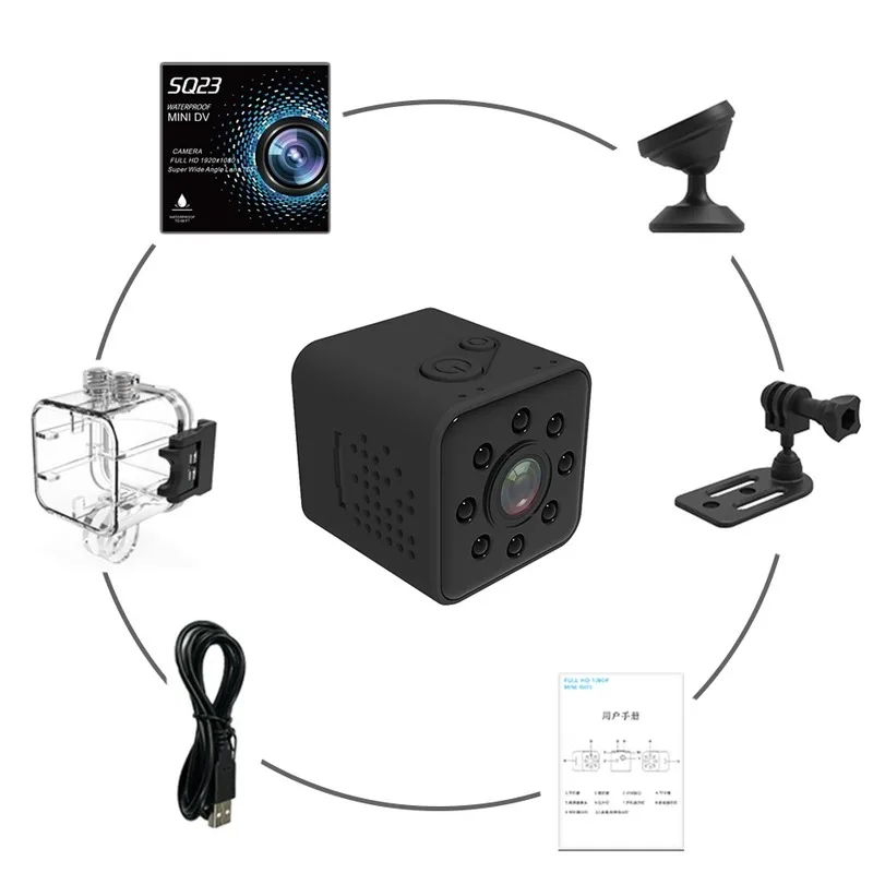 Wi-Fi мини камера SQ23 FULL HD 1080P ночного видения с водонепроницаемой оболочкой DVR CMOS