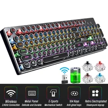 Wireless Retro Punk Mechanical Keyboard English Layout 104-Keys Backlit Anti-Ghosting Gaming Keyboard Blue/Black/Tawny Switch