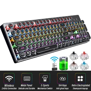 wireless retro punk mechanical keyboard english layout 104 keys backlit anti ghosting gaming keyboard blueblacktawny switch free global shipping