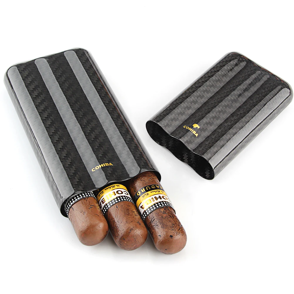 Углеродное волокно 2/3 чехол для сигар Humidor Роскошная портативная сигара Дорожный