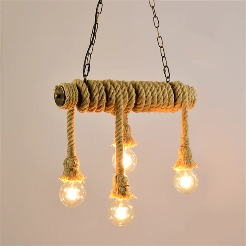 Пеньковый веревочный подвесной светильник чистая кофе лампы в виде труб