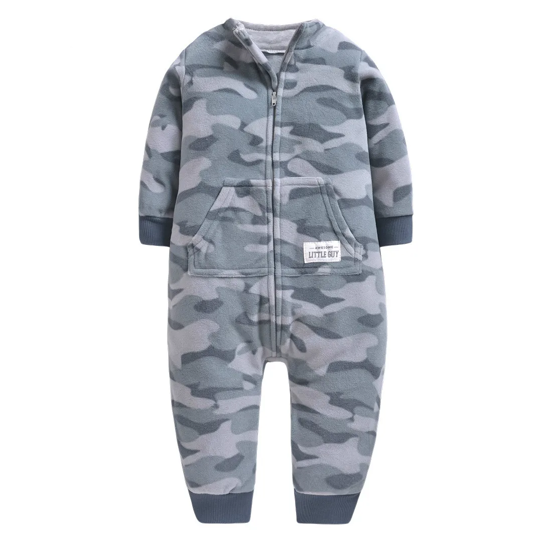 Gray camouflage Детские комбинезоны, Осенние флисовые пальто для младенцев, одежда с капюшоном и ушками, милые камуфляжные комбинезоны для маленьких мальчиков, одежда - Цвет: Gray camouflage