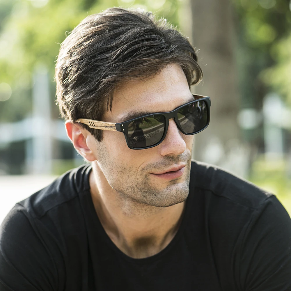 

SKADINO Zebra Wood Men Sunglasses Polarized Wooden Sun Glasses for Women Blue Green Lens Handmade Fashion Brand Cool UV400