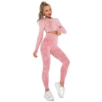 2021 new arrival seamless tracksuit yoga suit fitness two piece long sleeve top set sport outfit women gym clothing