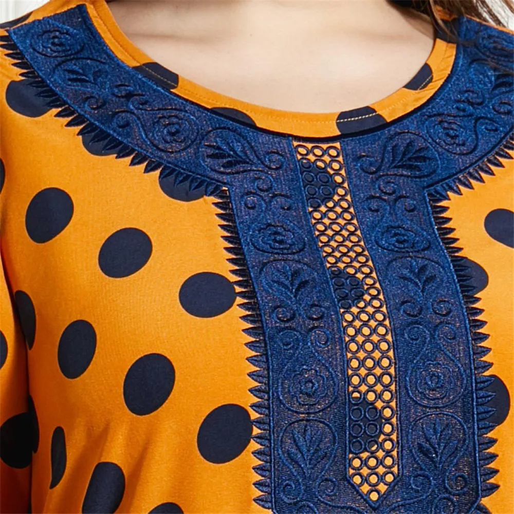 

Plus Size Muslim Polka Dot Long Dress Ethnic Vintage Embroidery Abaya For Women Maxi Robe Ramadan Islamic Clothing Kaftan Dress