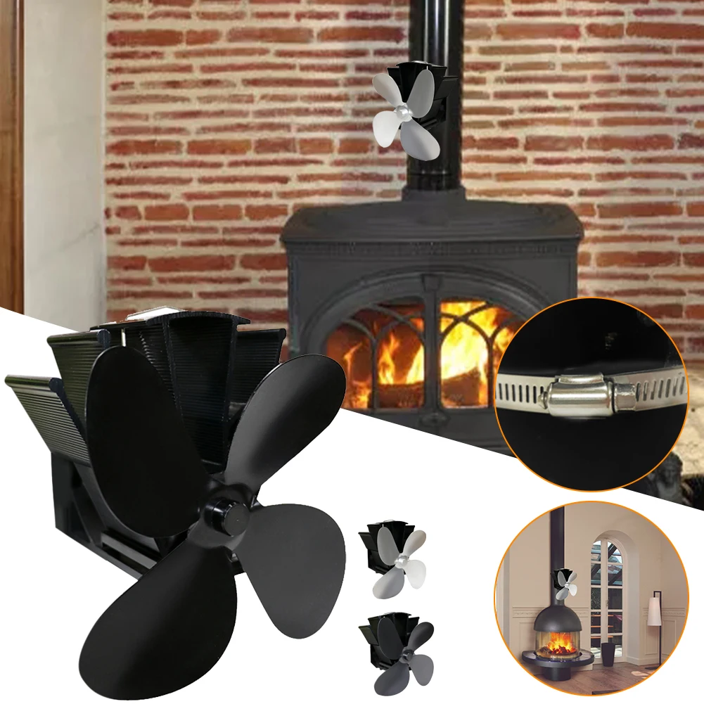 

4 Blades Fireplace Heat Powered Stove Fan Log Wood Burner Quiet Home Fireplace Fan Efficient Heat Distribution