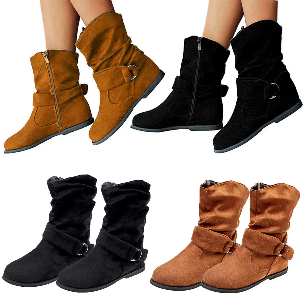 Женские ботинки на плоской подошве Осенняя обувь с пряжкой молнии из