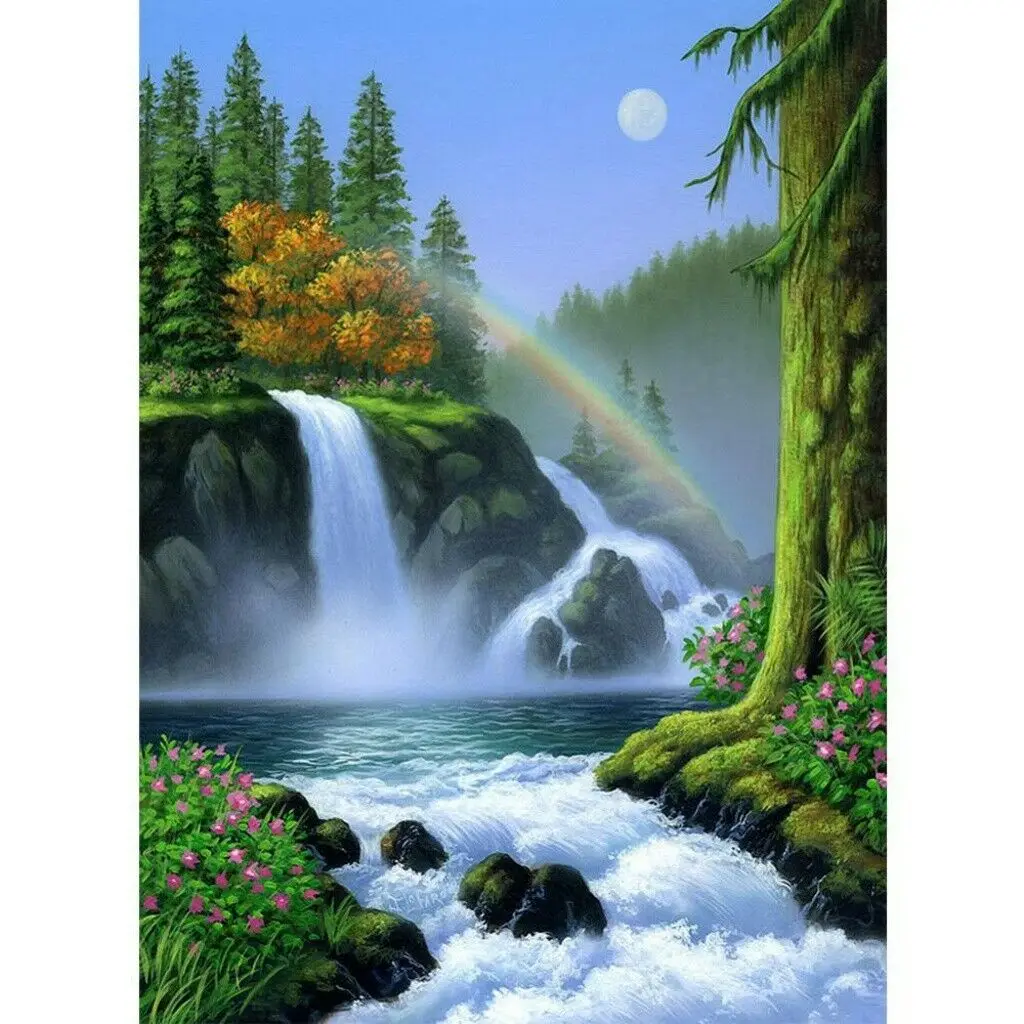 

Алмазная живопись 5D «сделай сам», полная вышивка, вышивка крестиком, картина, искусство, водопад, горы, пейзаж, для украшения стен дома