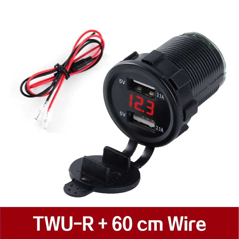 TWU-R and WIRE 12-24V 4.2A универсальный автомобильный двойной USB разъем порт дисплей напряжения водонепроницаемый мотоциклетные адаптер зарядное устройство комплект Штекер кабель - Название цвета: TWU-R and WIRE