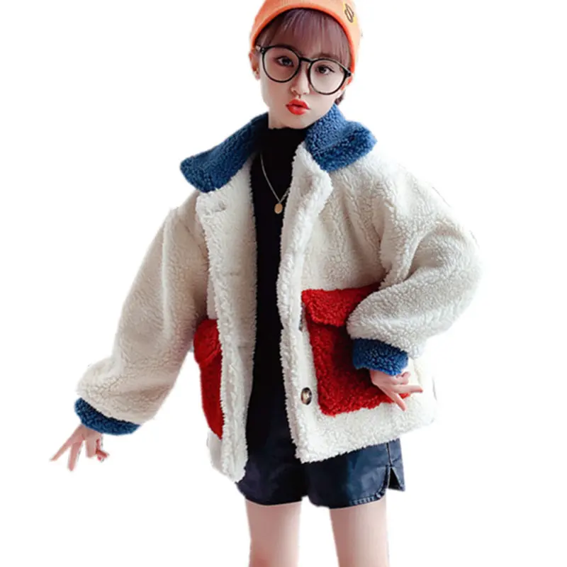 Модная зимняя куртка для маленьких девочек теплое шерстяное пальто с мехом детей