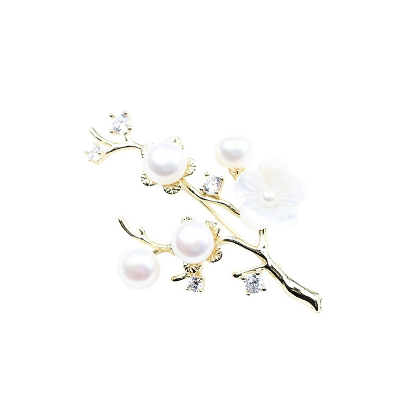 

MOGAKU Handmade Plum Brooches for Women High Quality Natural Shell Flower Pins Brooch Pearl Branch Corsage Delicate Jewelry Gift