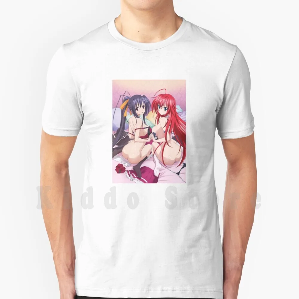 Мужская футболка с принтом Akeno And Rias черная хлопковая Футболка японской мангой и