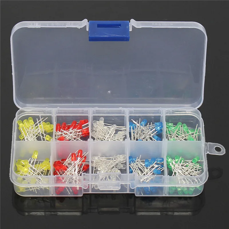 400pcs/Lot 3MM Led Kit With Box Mixed Color Red Green Yellow Blue White Light Emitting Diode Assortment 20PCS Each | Лампы и освещение