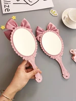 ins cute bowknot creative handle makeup mirror hand held beauty salon makeup princess mirror portable mirror pink color mirror