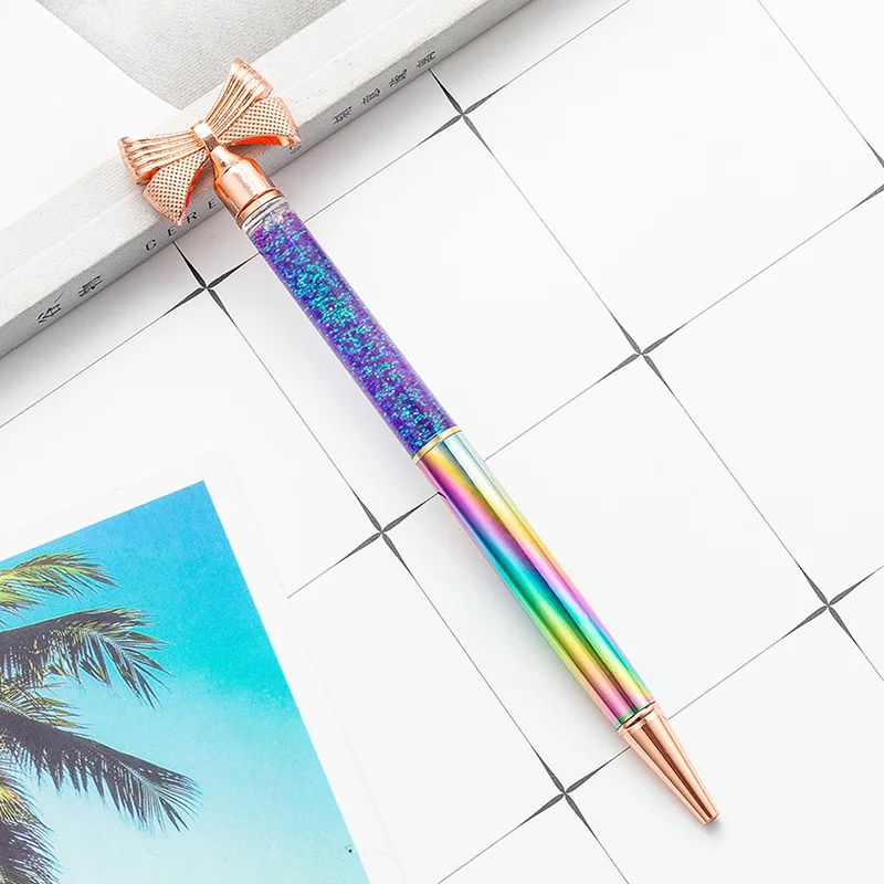 Золотая ручка с бантом для офисной леди Новая металлическая шариковая девочек 12