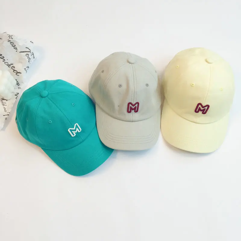 

Letter M Children Cap Pure Color Embroidered Hat Casual Boys Girls Baseball Caps Adjustable Kids Visors Sun Hats 2 3 4 5 6 Years
